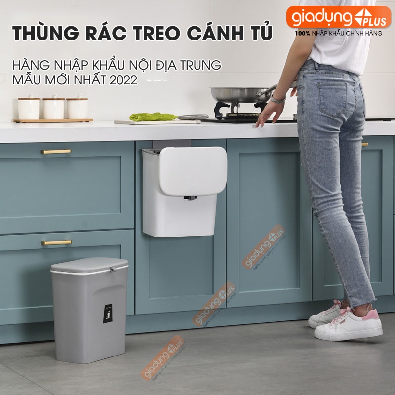 Thùng rác treo tủ bếp 9L, thùng rác nắp lật nắp đậy thông minh đậy kín bằng nhựa PP cao cấp (có ruột & quai xách) Lazydo