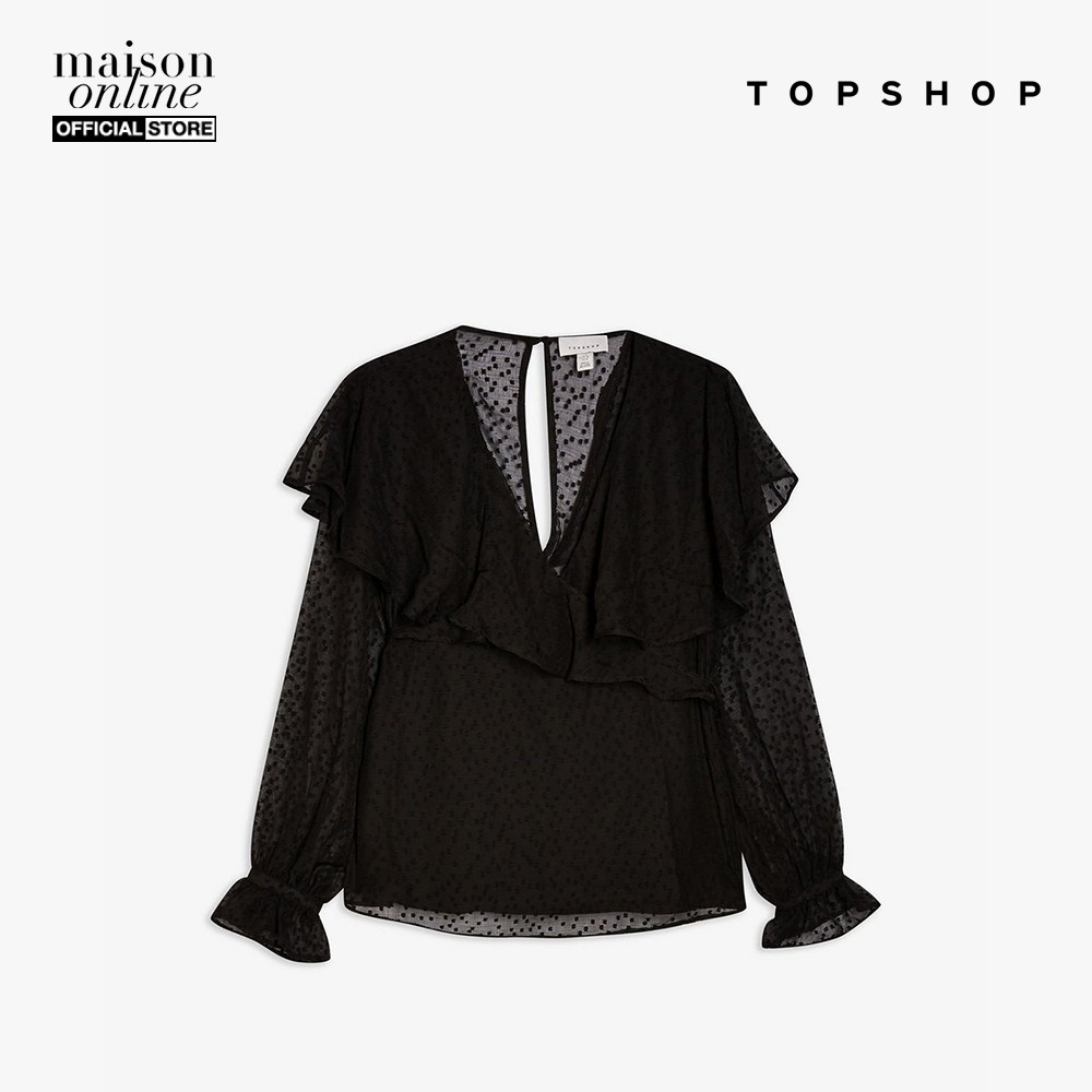 TOPSHOP - Áo kiểu nữ tay dài phối bèo Black Dobby Angel 13D16RBLK-130