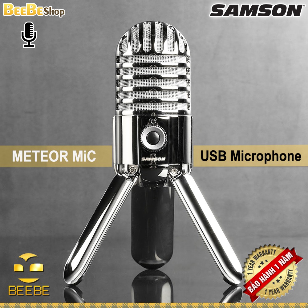 SAMSON Meteor Mic - Micro Thu Âm USB, Họp Trực Tuyến, Học Online, Streamer, Thiết Kế Hợp Kim Sang Trọng
