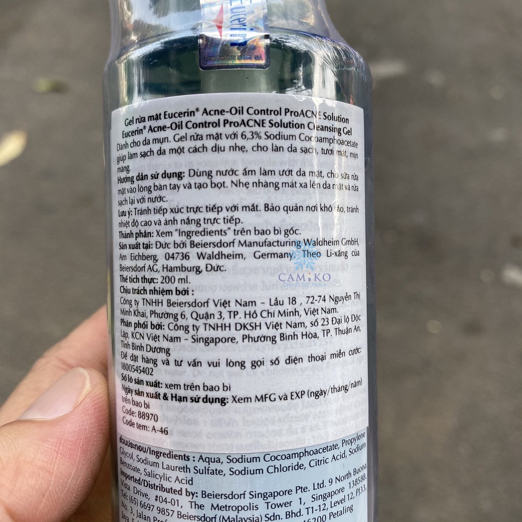 Gel rửa mặt dành cho da nhờn mụn Eucerin Pro Acne Cleansing Gel 200ml