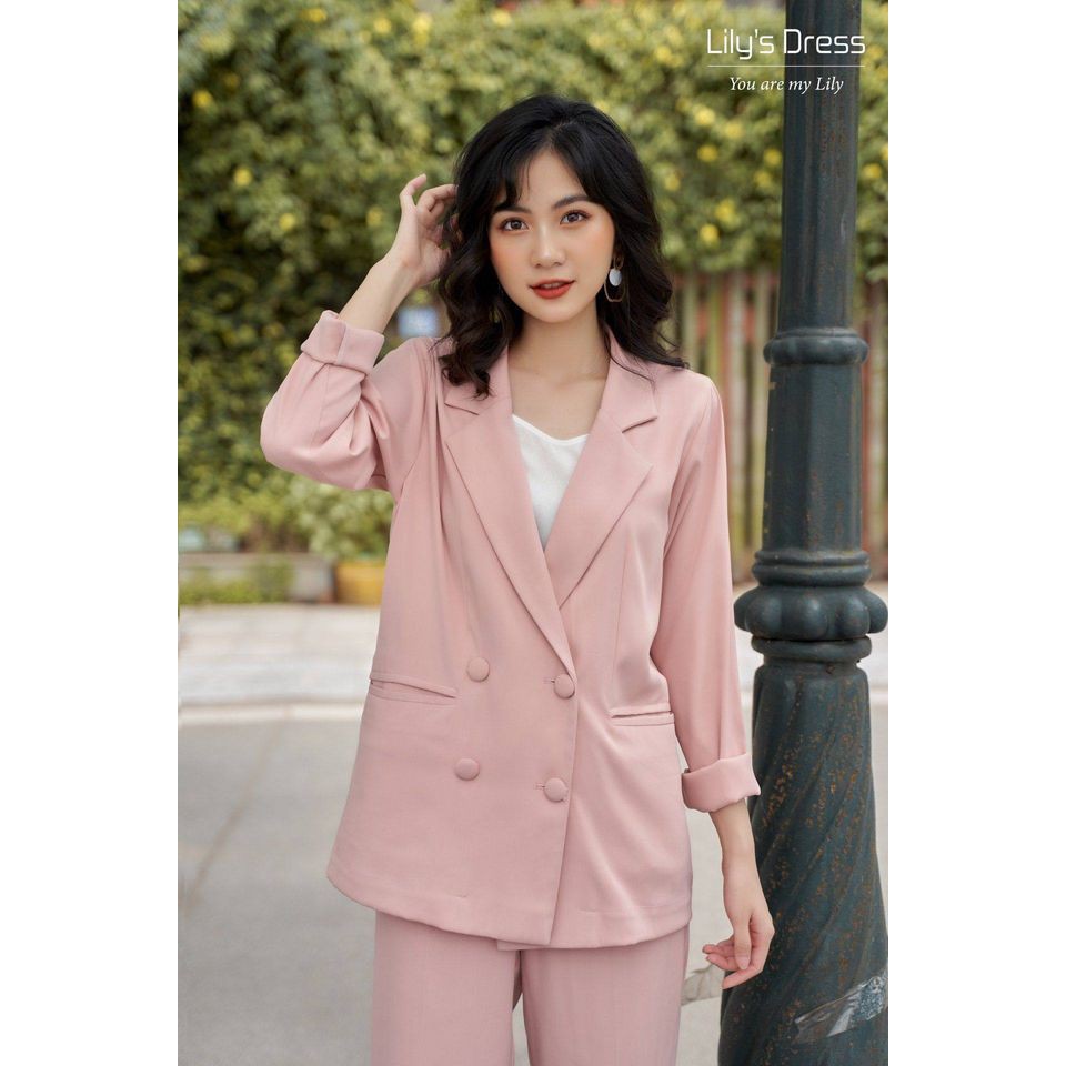 Set Blazer Hồng Phấn 4 cúc dáng ngắn + quần âu by Lilie | BigBuy360 - bigbuy360.vn