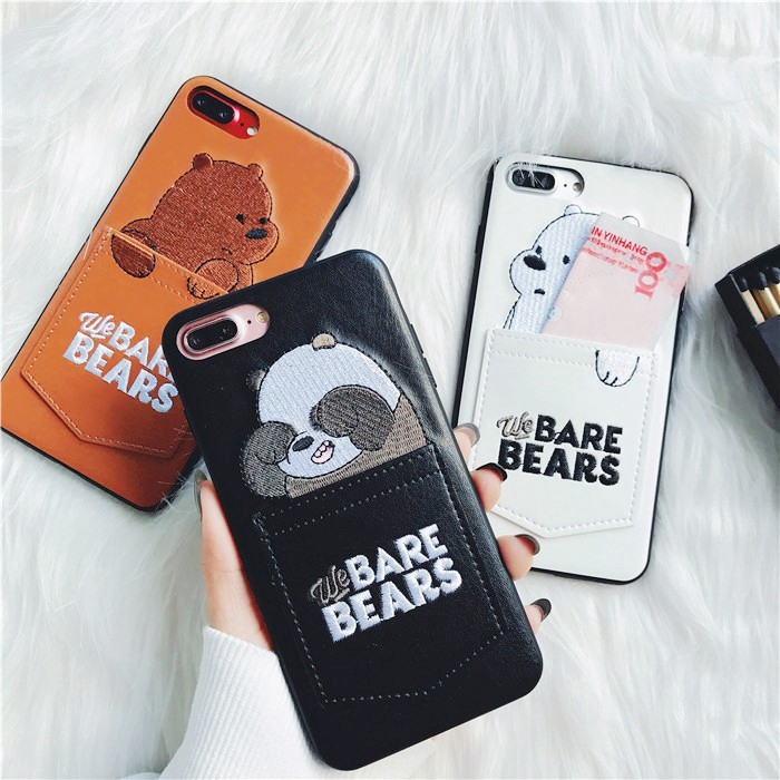 Ốp điện thoại phối da in hình gấu dễ thương có ngăn đựng thẻ cho iPhone 12 11 Pro Max Mini 6 6S Plus 7 7 Plus 8 8 Plus X XS Max XR | BigBuy360 - bigbuy360.vn