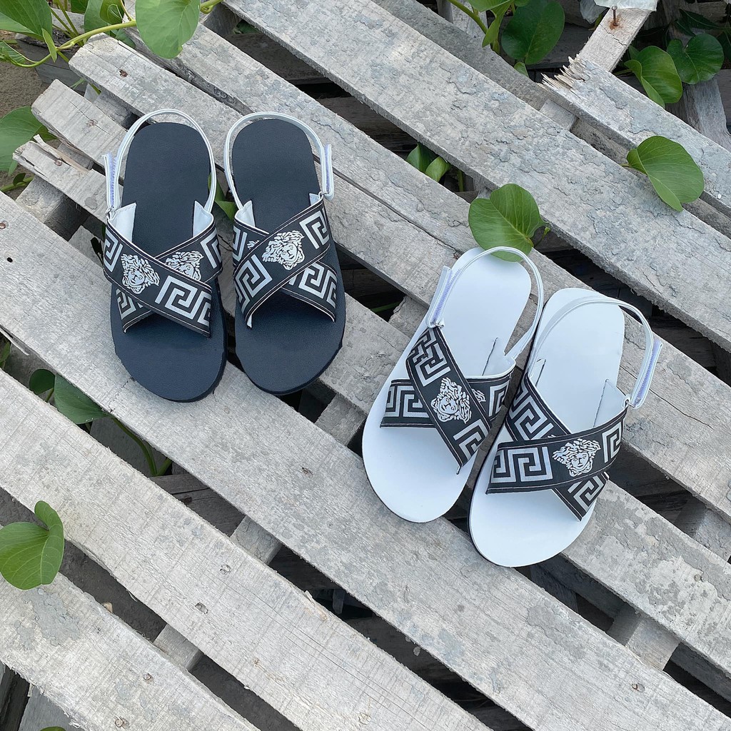 Dép quai hậu nữ nam, SANDALTHOITRANG đi Giày sandal nữ đi học quai chéo A9 thun cop Trắng/Đen full size 30-44