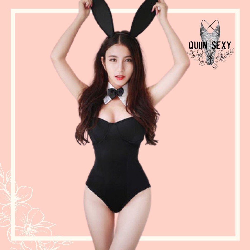 Cosplay Thỏ Bunny, Bodysuit Thỏ Bunny Đen Sexy CL020