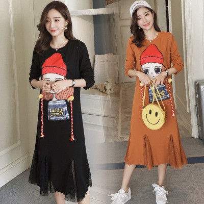 S385 Đầm bầu suông kết hợp cho con ti chân phối voan lưới cá tính