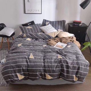 Bộ kẻ ngang bánh quy set chăn ga gối đũi hàn quốc
