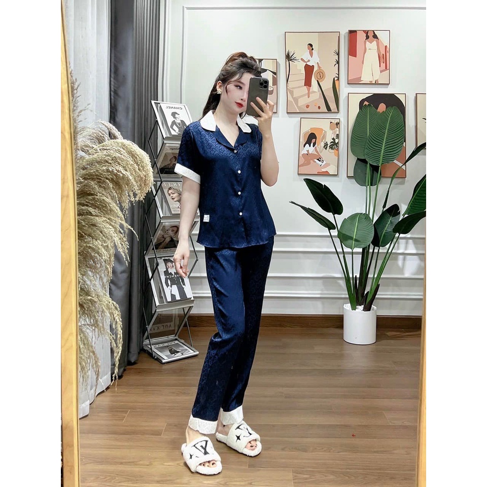 Đồ Bộ Pijama Lụa Nữ Mặc Nhà Tay Ngắn Quần Dài Mùa Hè Mango