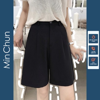 Quần sooc nữ cạp cao mặc nhà ống rộng lưng cao cạp chun MINCHUN QN07
