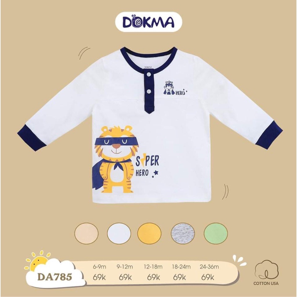 Áo thun dài tay thu đông cho bé trai Dokma sale size 6-36M DA785