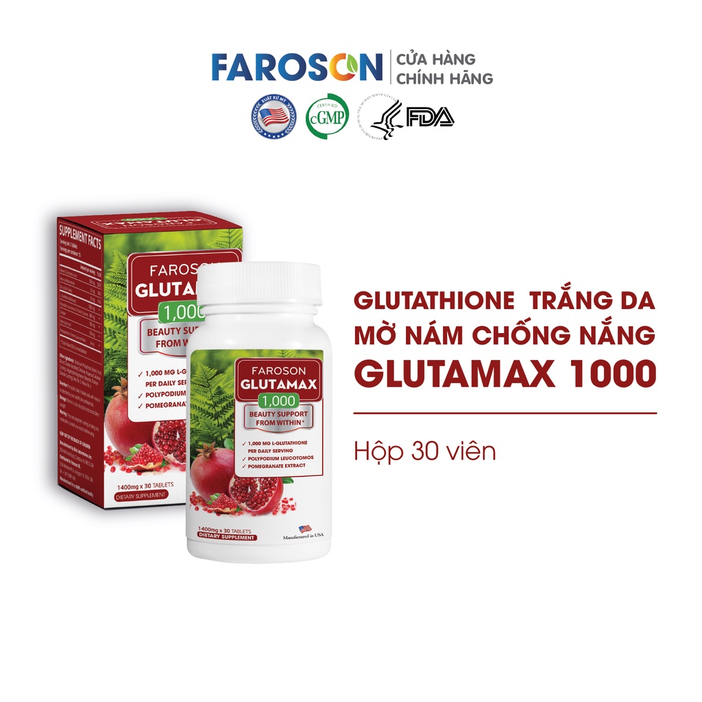 Glutathione trắng da mờ nám chống nắng Glutamax 1000 hộp 30 viên | Thế Giới Skin Care