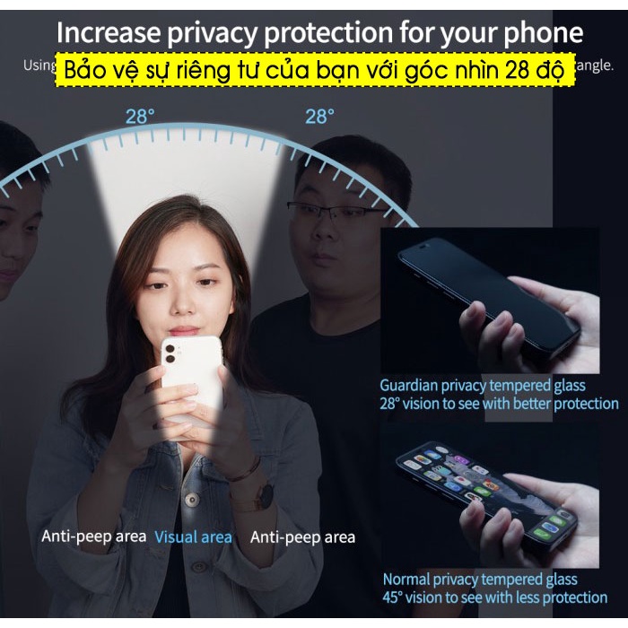 Dán cường lực chống nhìn trộm IP 14 Pro Max / 14 Pro Nillkin Guardian