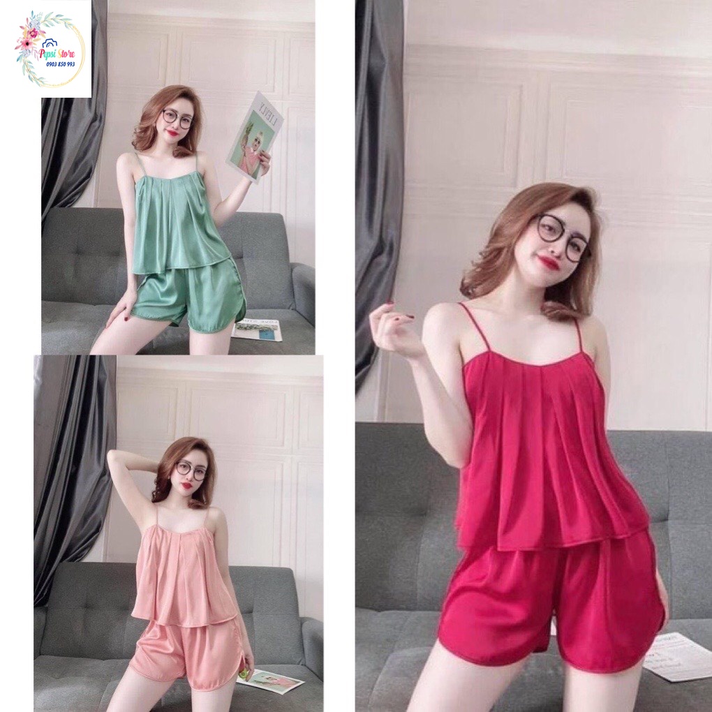 Đồ bộ ngủ nữ lụa 2 dây sexy quyến rũ phi lụa cao cấp thoáng mát siêu rẻ