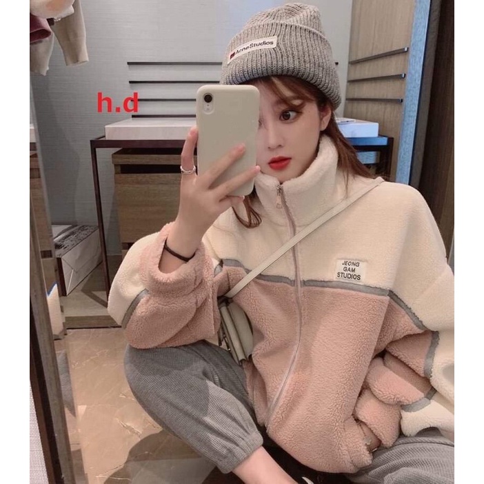 Áo khoác lông Nữ Ulzzang Hồng Pha Sữa☘️phong cách cổ cao Unisex Hàn QuốcHàng 2 lớp dày dặn☘️Thời trang thu đôngCó khoá