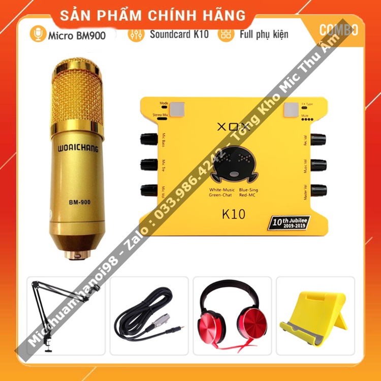 Bộ Mic Hát Livestream Sound Card K10 &amp; Mic BM900 Hàng Loại 1 . Chuyên Livestream , Thu Âm , Live Bigo , Tiktok