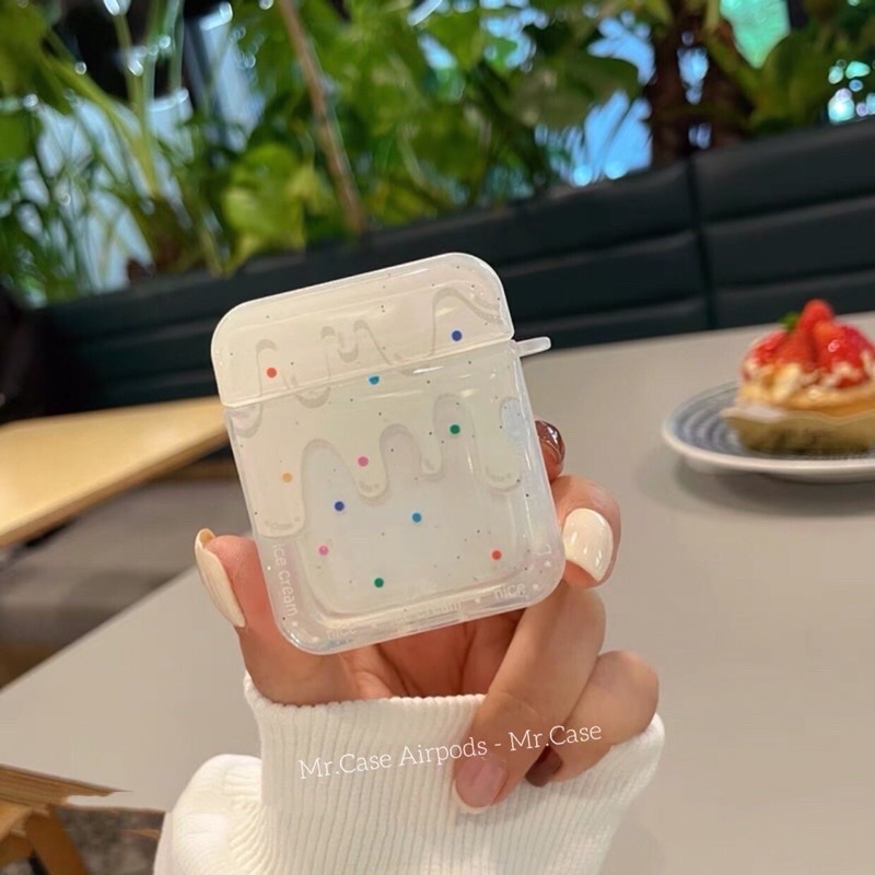 Case Airpods 1/2 /Pro/Ap3 Vỏ Ốp Tai Nghe Nhựa Dẻo Hình Kem Tuyết Trắng - Mr.Case