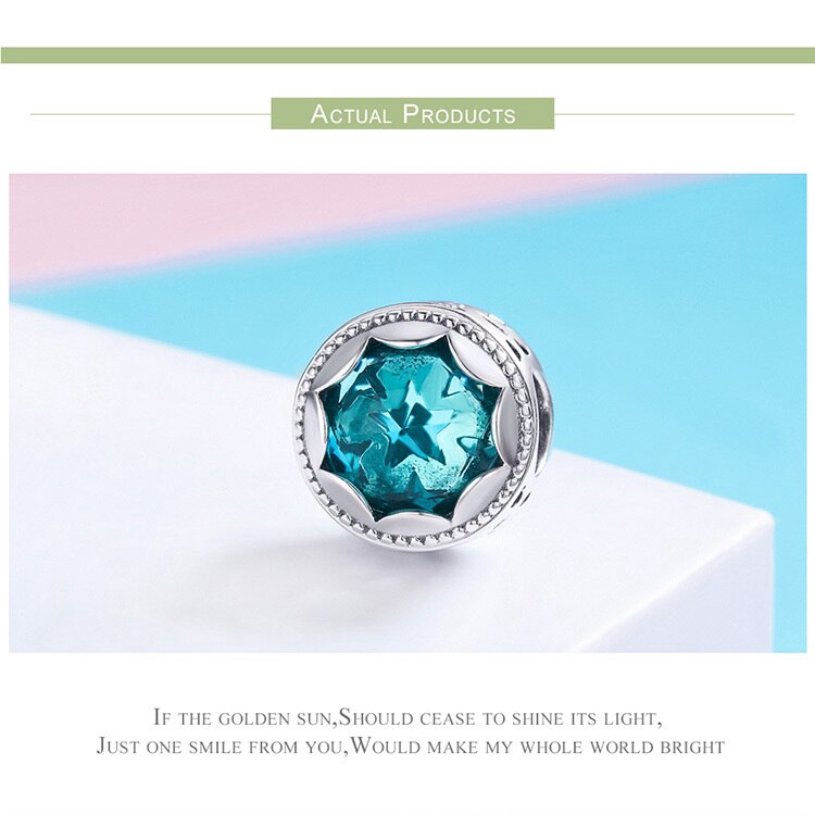 Hạt Xỏ Vòng Tay Bamoer Scc692 Bằng Bạc 925 Đính Pha Lê Màu Xanh Dương Nhạt Sang Trọng