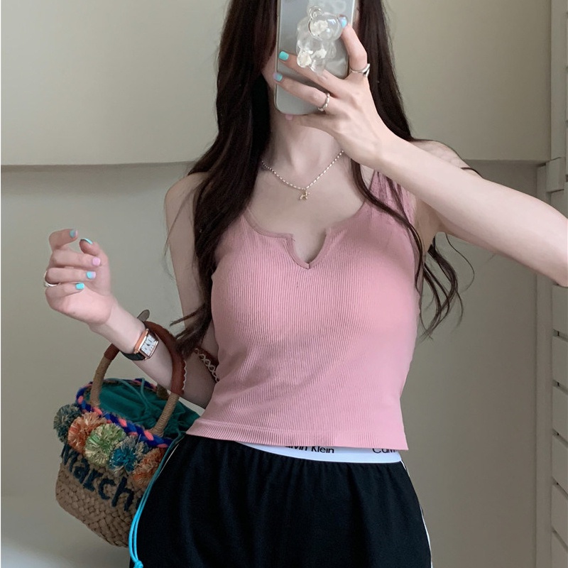 Áo croptop SUXI sát nách màu sắc đơn giản chất liệu cotton mỏng nhẹ có mút đệm ngực thời trang cho nữ