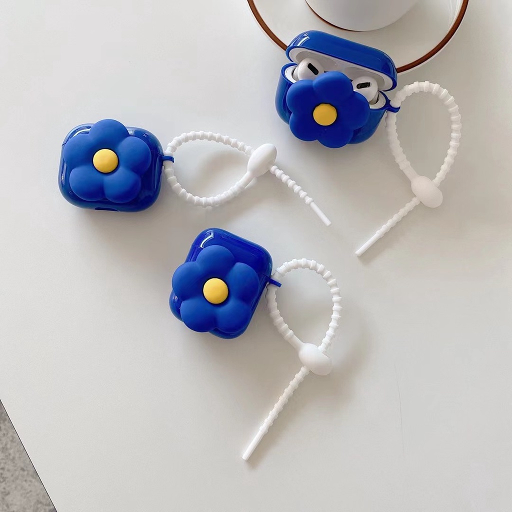 Vỏ Bảo Vệ Hộp Sạc Tai Nghe Bluetooth Airpod 1 2 3 pro Bằng tpu Mềm Họa Tiết Hoa Màu Xanh Dương Dễ Thương Mới
