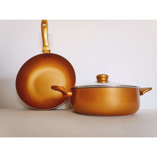 Bộ Nồi Homy Gold 1 Nồi, 1 Chảo 24 cm Đáy Từ Tráng Men Ceramic