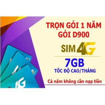 Sim 4G Viettel trọn gói 1 năm D900 7Gb/tháng