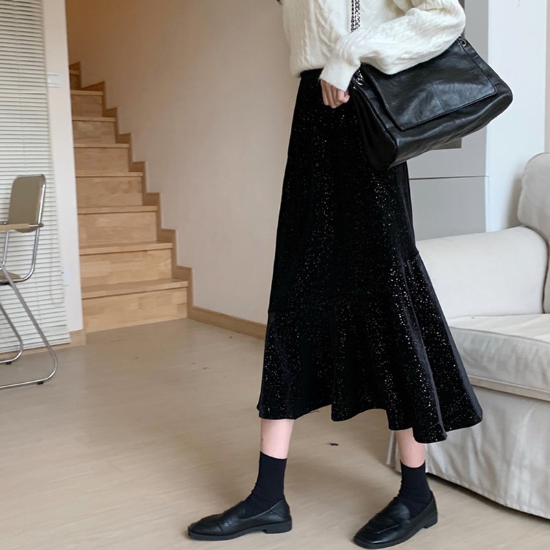 Chân Váy Nhung Dài Lưng Cao Dáng Chữ A Dễ Phối Đồ | BigBuy360 - bigbuy360.vn