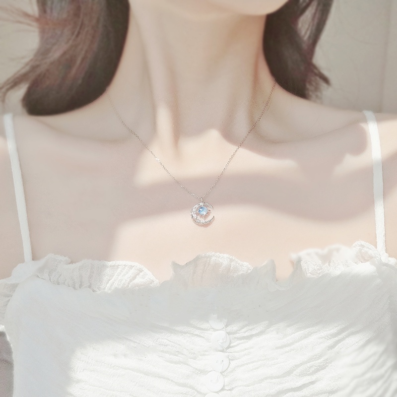 Vòng cổ bạc 925 DaLiA Jewelry dây chuyền mặt trăng đính đá cá tính bạc thật không gỉ dễ phối đồ đẹp