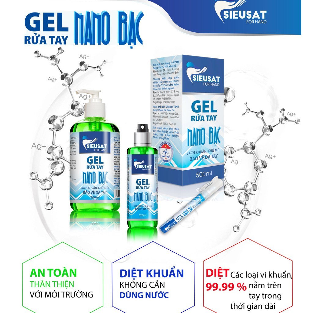 Gel rửa tay khô Nano Bạc Sieusat for hand - Bút xịt (Viện Kiểm nghiệm thuốc trung ương nghiên cứu) - Pharmacy TH Store