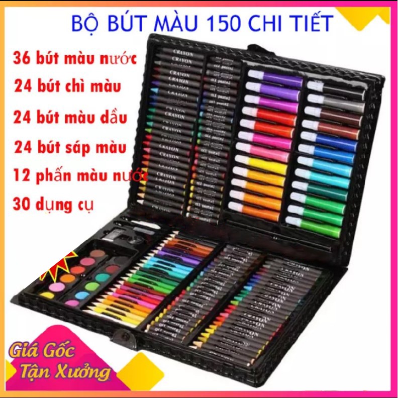 Bộ Bút Tô Màu 150 Chi Tiết  tập vẽ gồm có 150 chi tiết đủ món bút tô An Toàn Cho Bé- hộp màu khổng lồ - bút màu vẽ