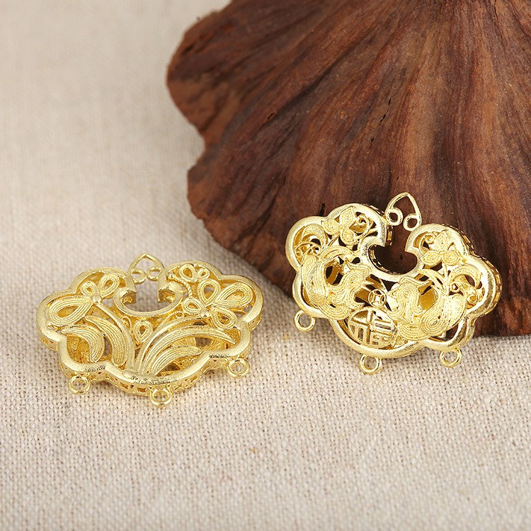 1 phiến đúc họa tiết khóa trường thọ khóa trường mệnh 34*28mm nguyên liệu làm trâm làm trang sức cổ trang có màu KC