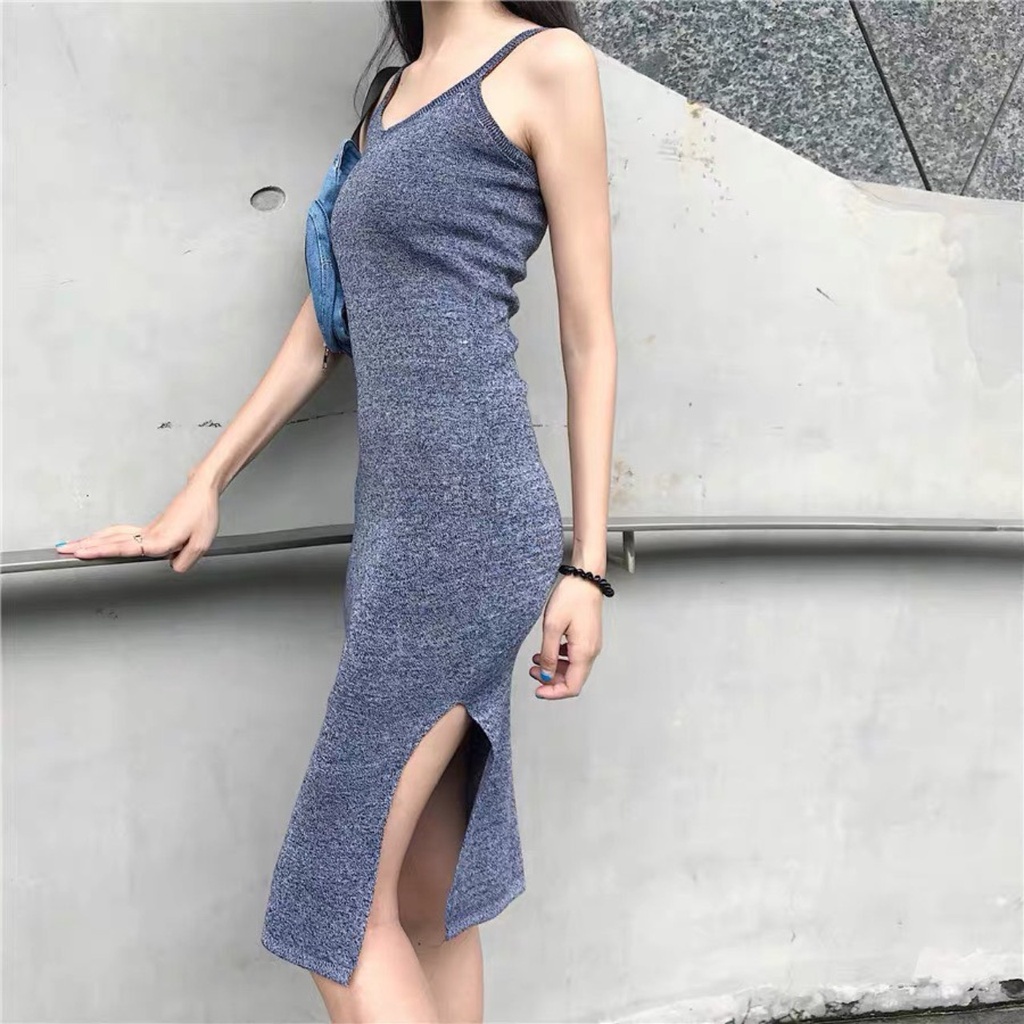 Đầm 2 Dây Body Xẻ Tà Cá Tính 2 màu đen ghi mặc đi chơi đi tiệc đi du lịch