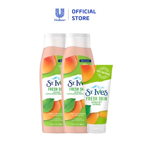 [COSUI -12%] Bộ sữa tắm St.Ives Chiết Xuất Trái Mơ (400ml x 2) + Sữa rửa mặt tươi mát St.Ives Chiết Xuất Trái Mơ 170g