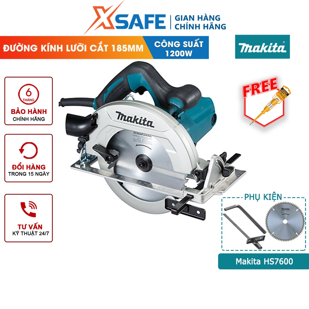Máy cưa cắt gỗ đĩa tròn MAKITA HS7600 công suất 1200W, tốc độ không tải 5200v/ph, đường kính lưỡi 185mm - xsafe