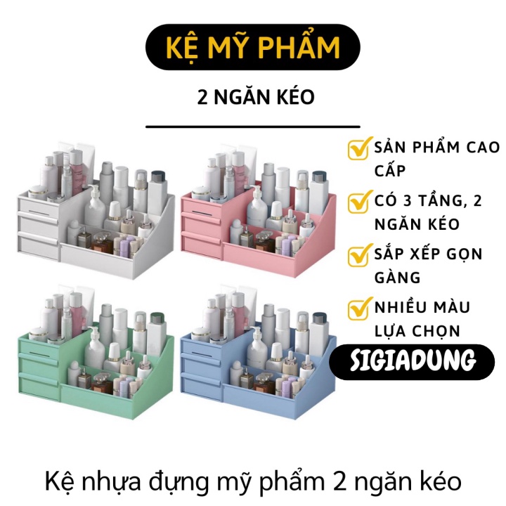 [SGD] Kệ Đựng Mỹ Phẩm - Khay Nhựa Để Đồ Trang Điểm 3 Tầng, 2 Ngăn Kéo, Nhiều Ô Đa Năng 7743