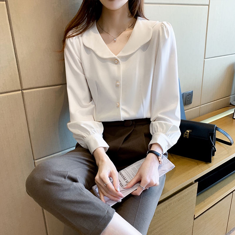 Áo Sơ Mi Chiffon Tay Dài Cổ Búp Bê Phong Cách Thời Trang Pháp Dành Cho Nữ