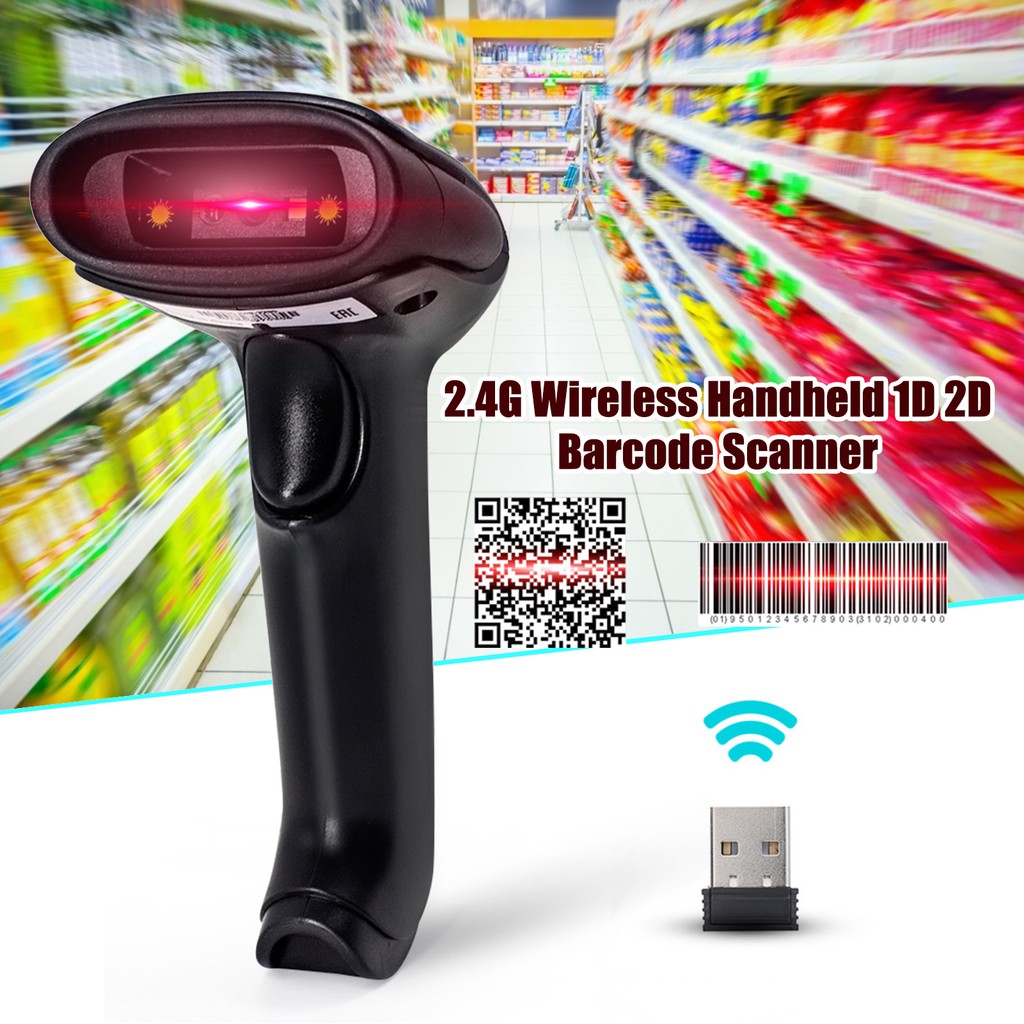 Máy Quét Mã Vạch Không Dây 2.4g 1d 2d Qr Kèm Dây Cáp Usb2.0