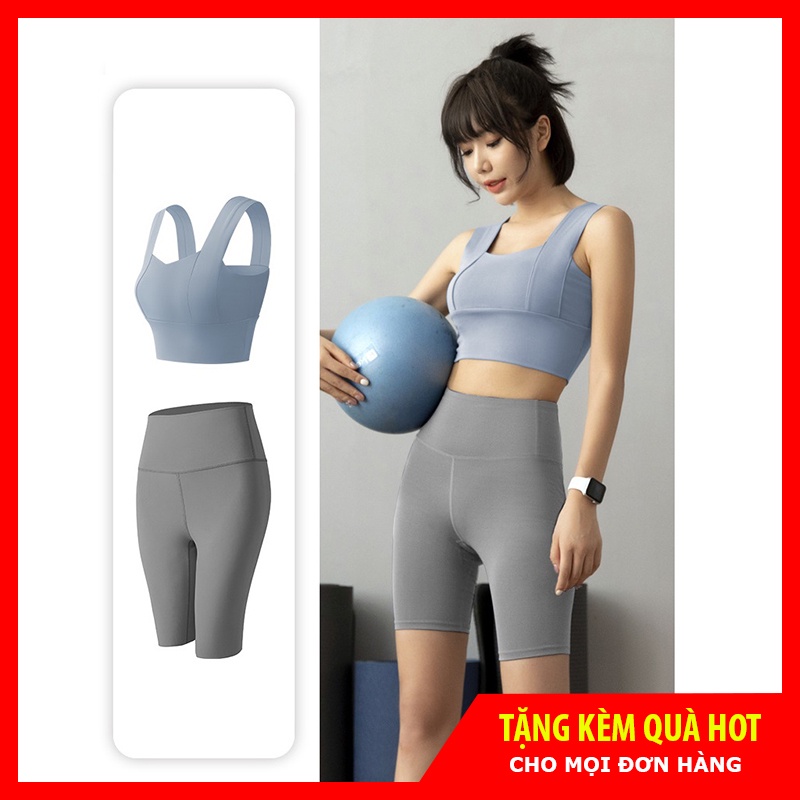Bộ đồ quần áo tập Gym Yoga nữ áo bra và quần legging lửng body, set đồ thể thao xuất khẩu loại đẹp GYM FASHION