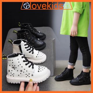 Giày bốt cổ cao viền đinh tán bằng da cho bé gái