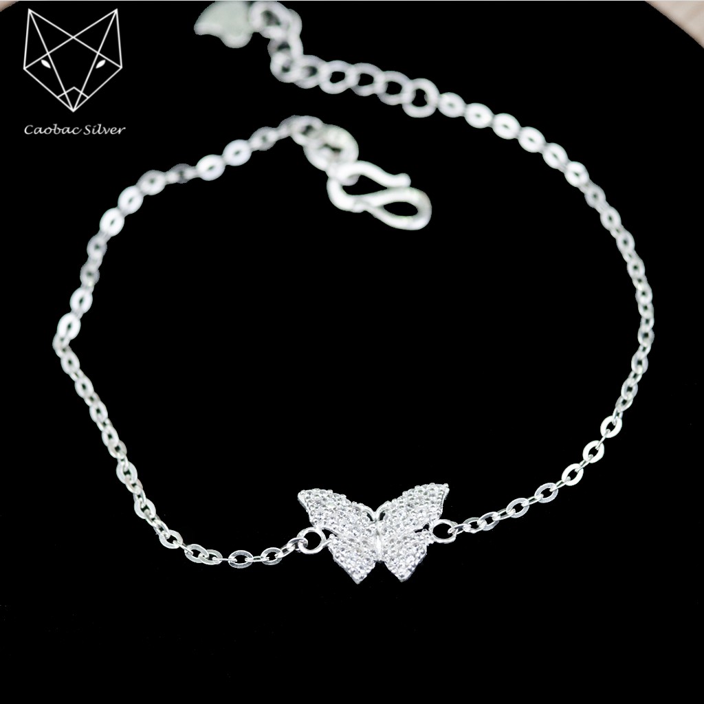 Lắc Tay Bạc Nữ Caobac Silver Vòng Tay Bạc Ta Dây Xích Mảnh Họa Tiết Bướm Đá Phong Cách Hàn Quốc Sang Chảnh Điệu Đà