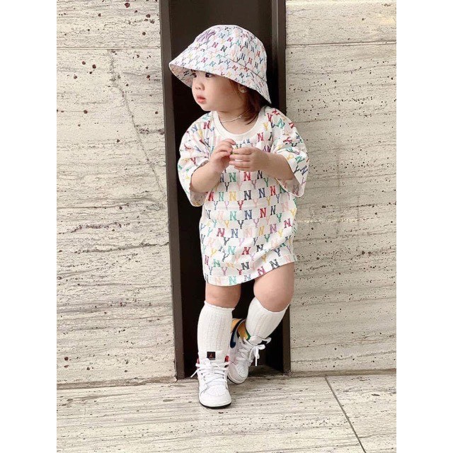 (HÀNG XUẤT XỊN) Mũ bucket kids trắng dành cho bé, logo thêu, phối chữ N13 KIDS MONOGRAM BUCKET HAT