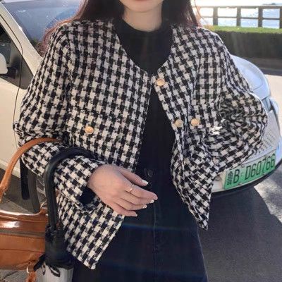 Áo khoác dạ kẻ zz tua thanh lịch