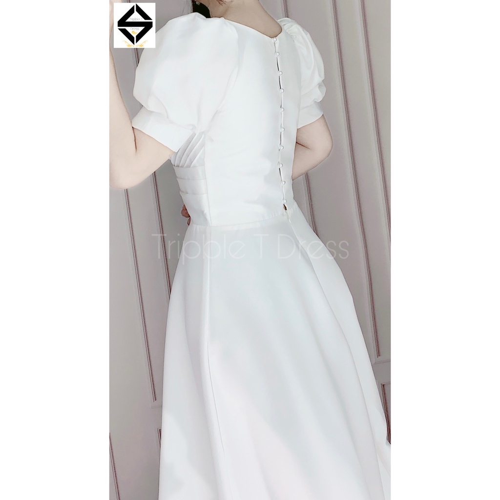 Đầm mặc cưới sang trọng xếp ly ngực TRIPBLE T DRESS trễ vai - size S/M/L - MS156Y