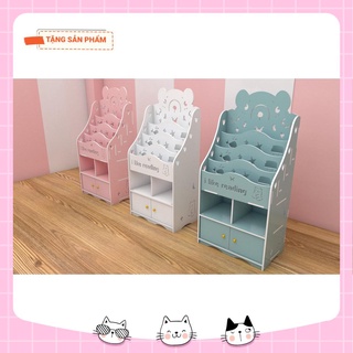 Kệ sách cho bé hình gấu kèm tủ đồ cánh cửa full bộ có vít