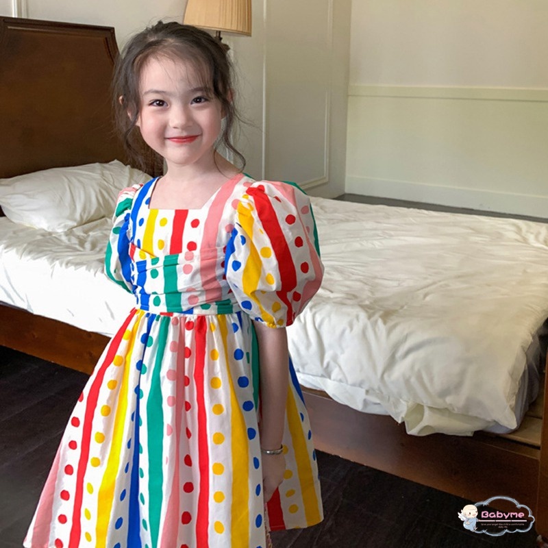 Đầm Công Chúa Phồng In Họa Tiết Chấm Bi Nhiều Màu Xinh Xắn Cho Bé Gái