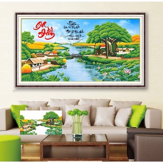 Tranh Đính Đá/Tranh Thêu Gia Đình Làng Quê Lv530(100*57),Lv3480(100*57)