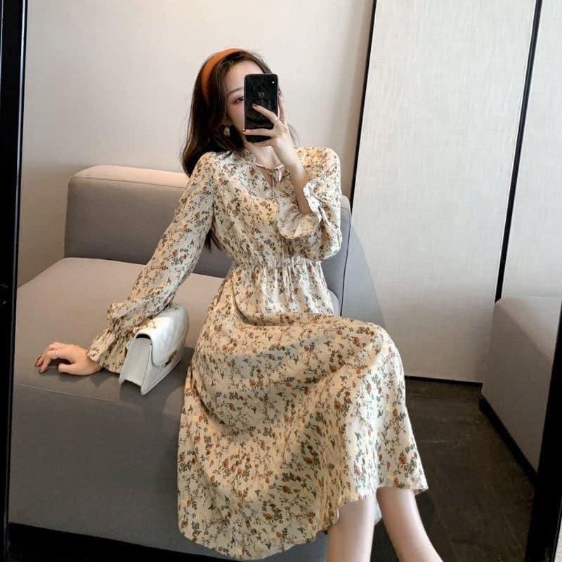 Váy hoa nhí cổ tàu chun eo siêu xinh có ảnh thật video tự quay