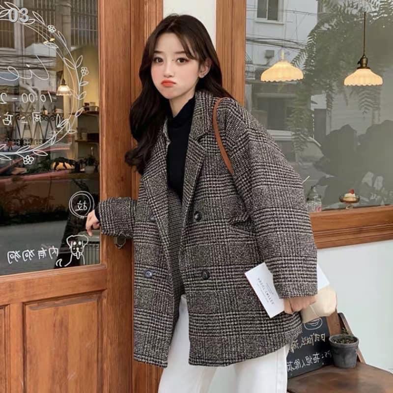 Áo khoác dạ kẻ 2 lớp dáng dài 4 cúc túi nắp, Hàn Quốc ullzang - Mono Boutique