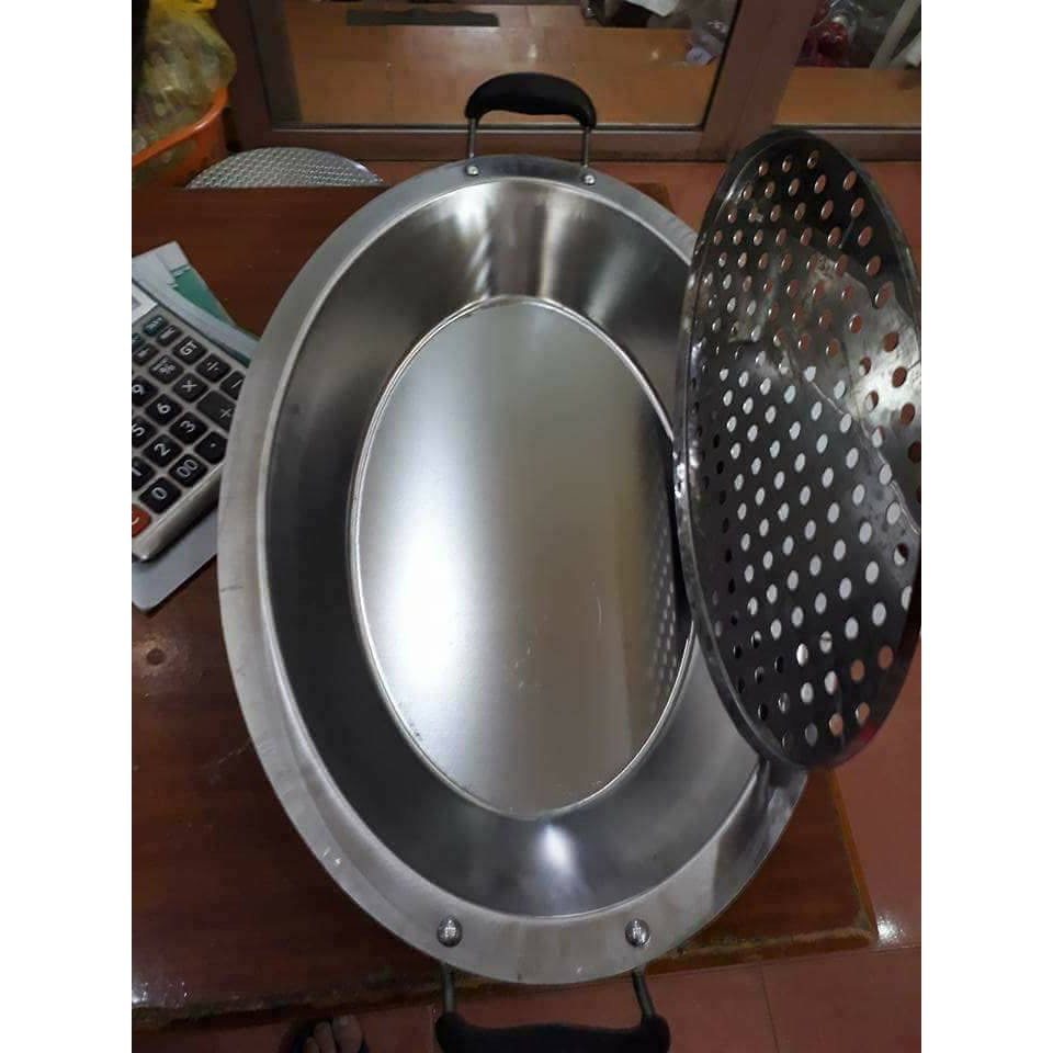 Khay om cá inox kèm vỉ hấp loại to..