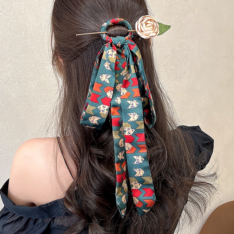 Kẹp Tóc Nơ Ruy Băng Dài Bằng Lụa Chiffon Phong Cách Hàn Quốc Cổ Điển Thời Trang Cho Nữ