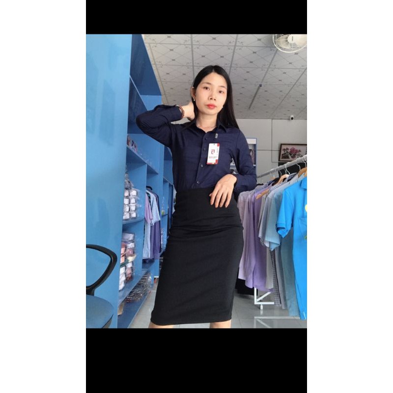 Áo sơ mi nữ Thái Hòa màu xanh đen vải sợi tre