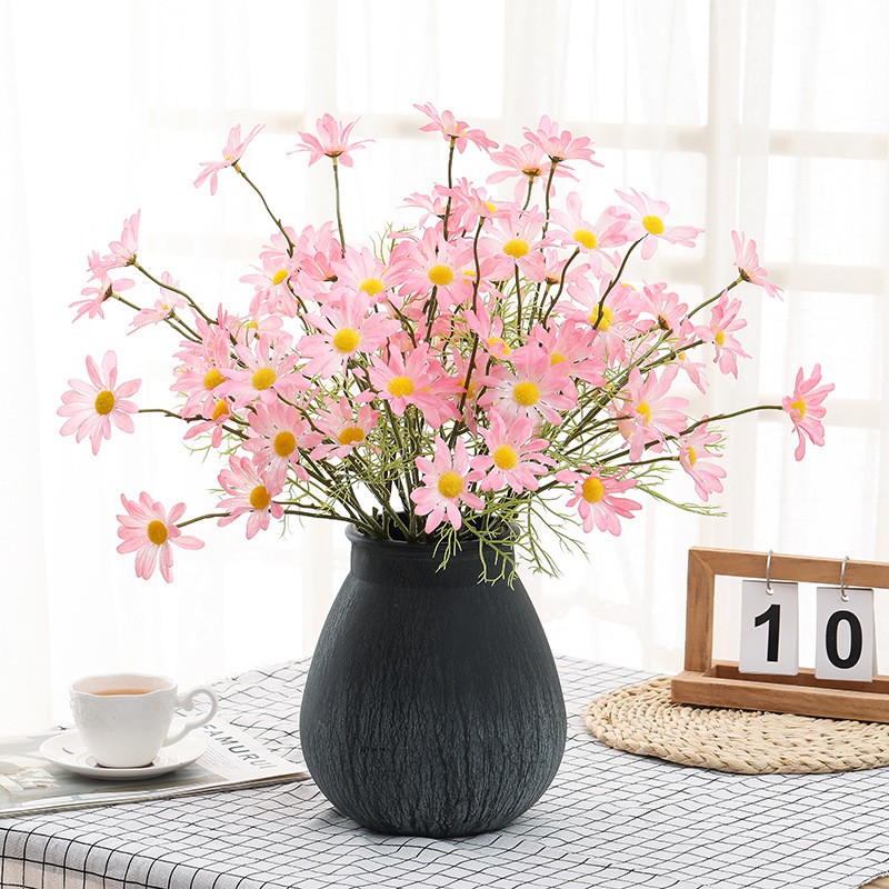 Hoa Giả - HOA CÚC HỌA MI Bằng Lụa - Daisy Cao Cấp - Giống Thật - 1 Cành 5 Bông Dài 27cm, Trang Trí Decor